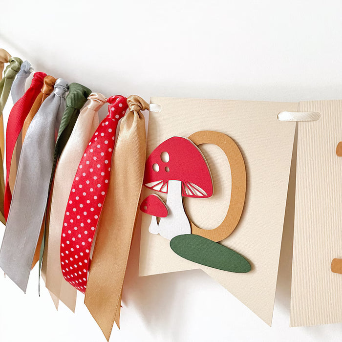 Banner de trona con forma de hongo, primer cumpleaños de hada, decoración de fiesta