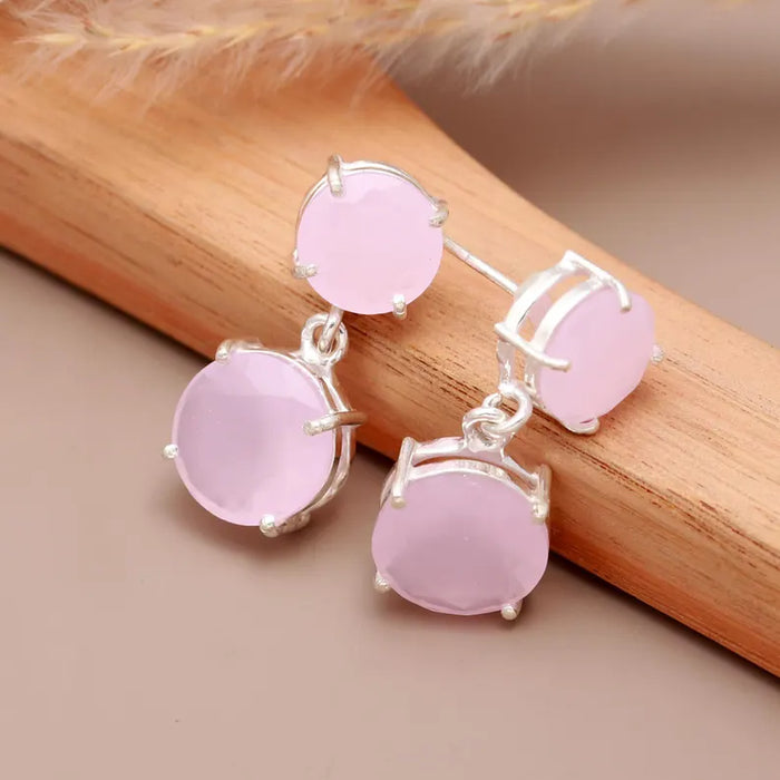 Pendientes colgantes de cuarzo rosa