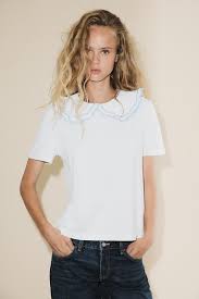 Zara Camiseta azul claro de mujer con cuello enrollado