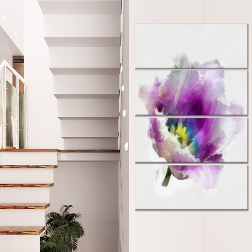 Impresión sobre lienzo floral de tulipanes de acuarela morada, 28"x48", 4 paneles iguales - Quierox - Tienda Online