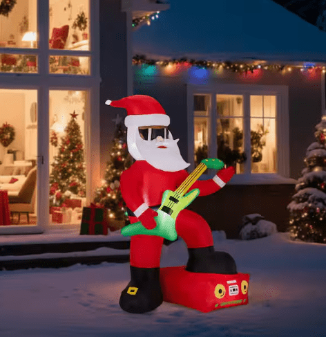 Inflable navideño de 2,28 m x 1,42 m con Papá Noel iluminado tocando la guitarra eléctrica. - Quierox - Tienda Online
