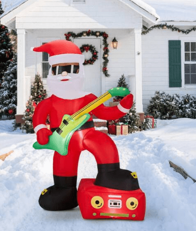 Inflable navideño de 2,28 m x 1,42 m con Papá Noel iluminado tocando la guitarra eléctrica. - Quierox - Tienda Online