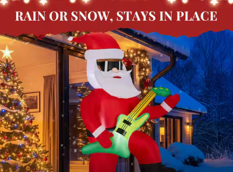 Inflable navideño de 2,28 m x 1,42 m con Papá Noel iluminado tocando la guitarra eléctrica. - Quierox - Tienda Online