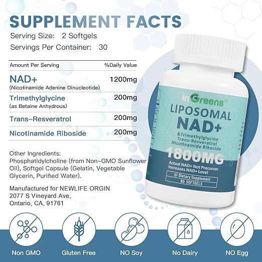 inGreens Suplemento liposomal NAD+ de 1800 mg - Quierox - Tienda Online
