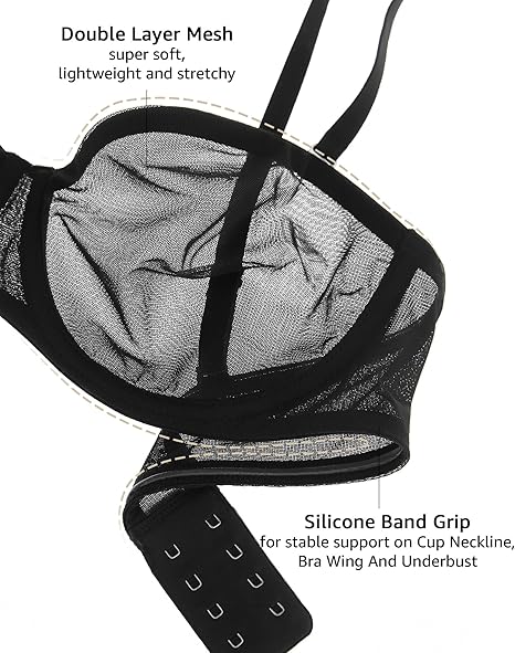 INLYRIC Sujetadores sin tirantes transparentes de malla para mujer - Quierox - Tienda Online