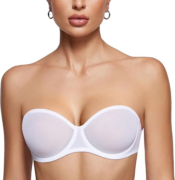 INLYRIC Sujetadores sin tirantes transparentes de malla para mujer - Quierox - Tienda Online