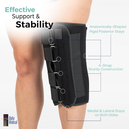 Inmovilizador ortopédico de rodilla Alpha Medical de 30 cm (12") de largo, ajustable - Quierox - Tienda Online