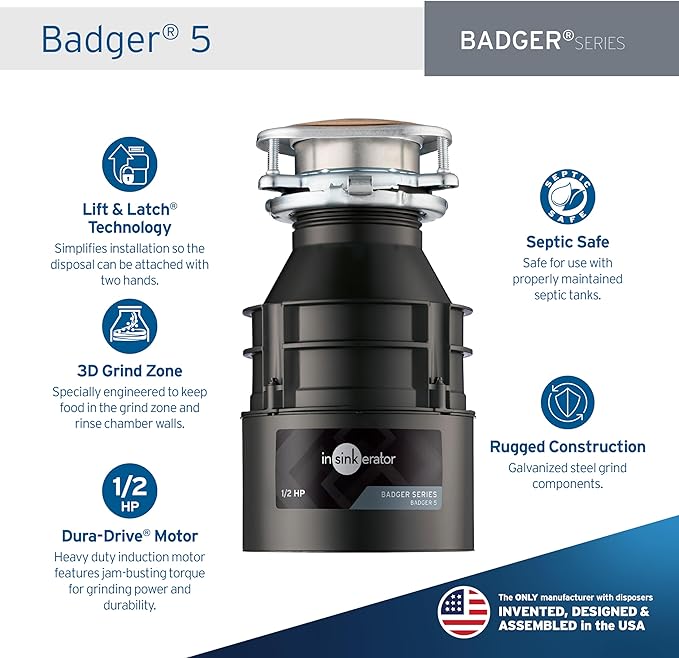 InSinkErator Badger 5 - Triturador de basura, serie estándar de 1/2 HP - Quierox - Tienda Online