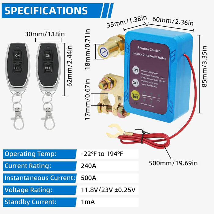 Interruptor de desconexión remota de batería, 12/24V, 240A - Quierox - Tienda Online
