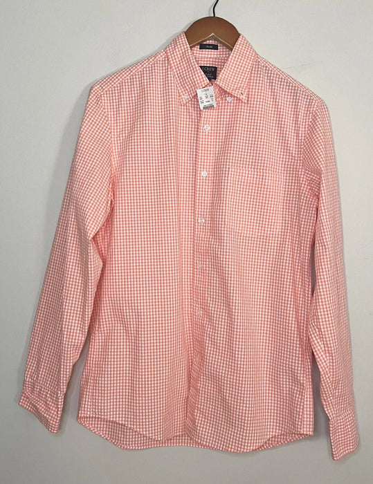 J. Crew Camisa Ajustada Flex Informal Abotonada Naranja y Blanca Guinga de Cuadros - Quierox - Tienda Online