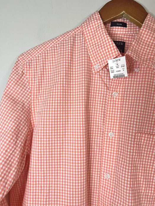 J. Crew Camisa Ajustada Flex Informal Abotonada Naranja y Blanca Guinga de Cuadros - Quierox - Tienda Online