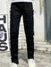 Jeans de Denim Negros para Hombre con Pierna Recta y Detalles Creativos de Borlas - Quierox - Tienda Online