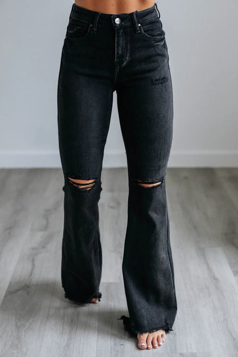Jeans de pierna amplia de talle alto desgarro - Quierox - Tienda Online