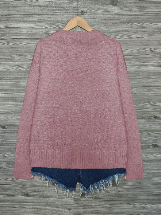 Jersey de punto holgado informal con cuello redondo y estampado de gato en colores - Quierox - Tienda Online