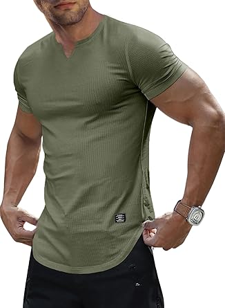 JMIERR - Camiseta muscular de hombre, manga larga, cuello en V, Henley, para gimnasio - Quierox - Tienda Online