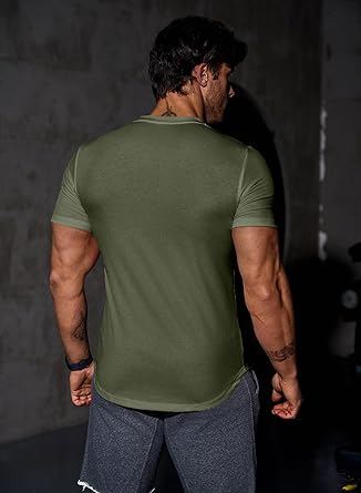JMIERR - Camiseta muscular de hombre, manga larga, cuello en V, Henley, para gimnasio - Quierox - Tienda Online