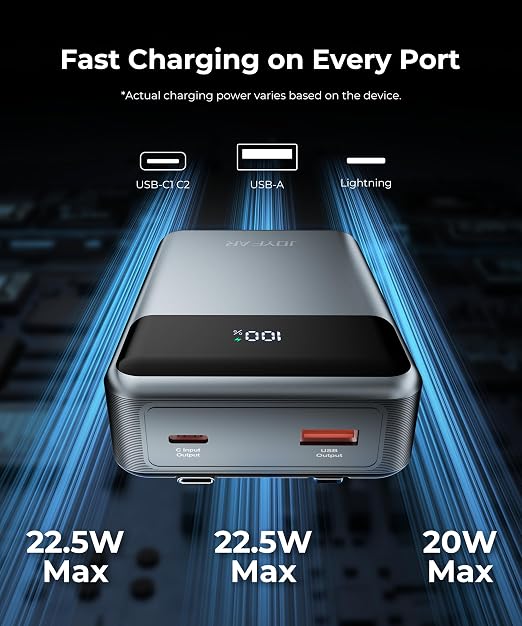 JOYFAR Cargador portátil - Power Bank - Batería externa para viajes - USB C - 30000 mAh - Cable integrado - Quierox - Tienda Online