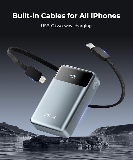 JOYFAR Cargador portátil - Power Bank - Batería externa para viajes - USB C - 30000 mAh - Cable integrado - Quierox - Tienda Online