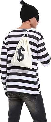 JUANSI Conjunto de disfraz de ladrón de Halloween para adultos, camiseta a rayas - Quierox - Tienda Online