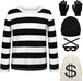 JUANSI Conjunto de disfraz de ladrón de Halloween para adultos, camiseta a rayas - Quierox - Tienda Online