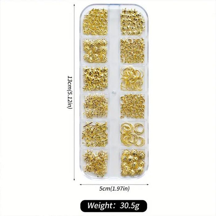 Juego de 12 Encantos Metálico 3D Dorado para Uñas - Quierox - Tienda Online