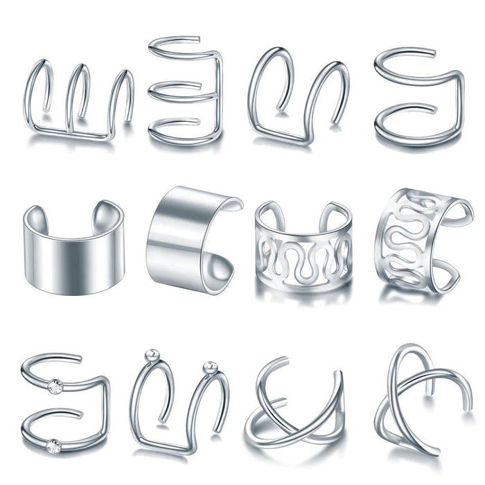 Juego de 12 pendientes de clip de acero inoxidable para oreja - Quierox - Tienda Online