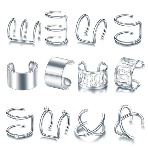 Juego de 12 pendientes de clip de acero inoxidable para oreja - Quierox - Tienda Online