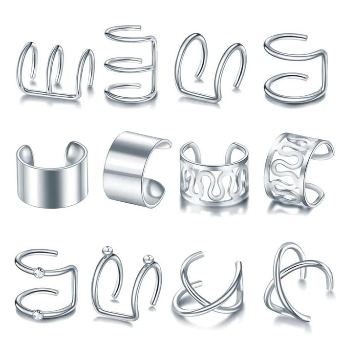 Juego de 12 pendientes de clip de acero inoxidable para oreja - Quierox - Tienda Online