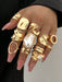 Juego de 12 piezas de anillos metálicos texturados de múltiples capas - Quierox - Tienda Online