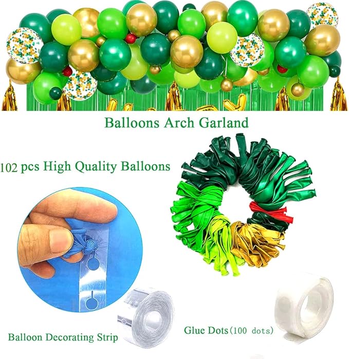 Juego de 143 globos de cumpleaños con temática de dinosaurios, bomba de inflado, cortina de flecos de papel de aluminio verde - Quierox - Tienda Online