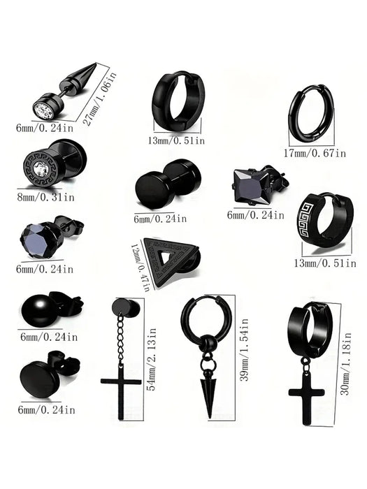 Juego de 15 pares de pendientes de acero inoxidable para hombre - Quierox - Tienda Online
