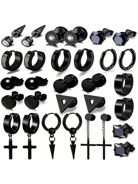 Juego de 15 pares de pendientes de acero inoxidable para hombre - Quierox - Tienda Online