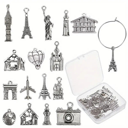 Juego de 16 Piezas de Dijes para Vasos Inspirados en Viajes - Colgantes de Aleación - Quierox - Tienda Online