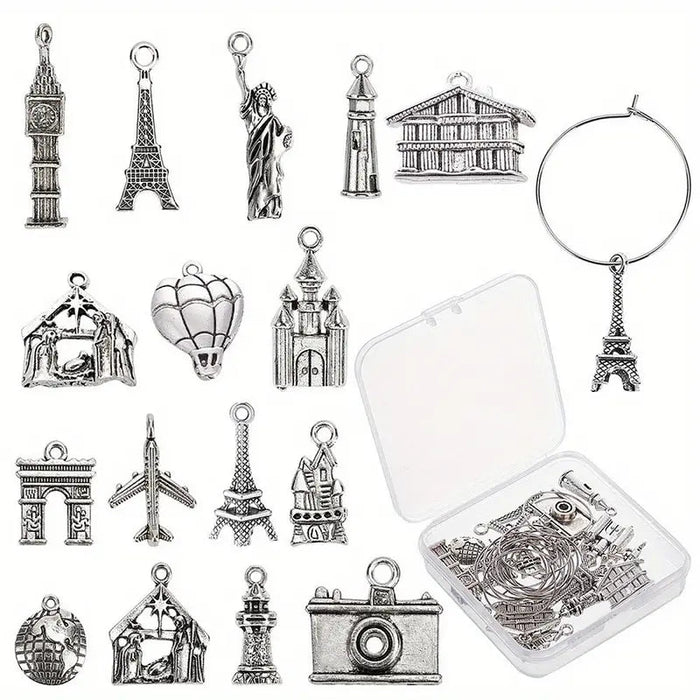Juego de 16 Piezas de Dijes para Vasos Inspirados en Viajes - Colgantes de Aleación - Quierox - Tienda Online
