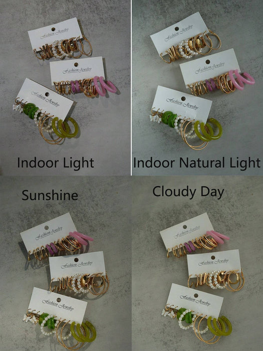 Juego de 18 pares de pendientes de aro con decoración de perlas sintéticas - Quierox - Tienda Online