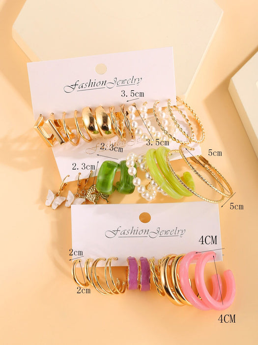 Juego de 18 pares de pendientes de aro con decoración de perlas sintéticas - Quierox - Tienda Online