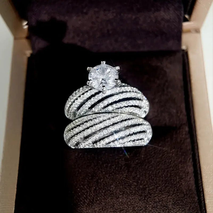 Juego de 2 magníficos anillos de circonita cúbica para mujer, de imitacion - Quierox - Tienda Online