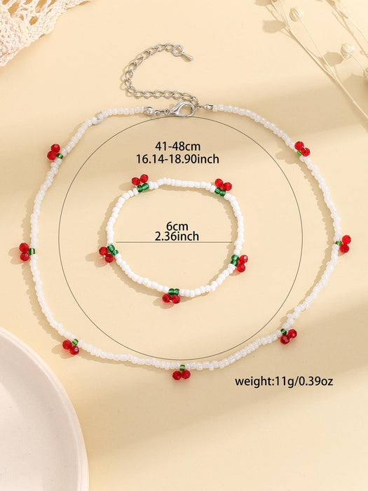 Juego de 2 piezas de joyería decorativa con diseño de cerezas para mujer - Quierox - Tienda Online