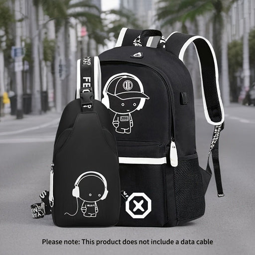 Juego de 2 piezas: Mochila y riñonera con estampado de músicos Oxford - Quierox - Tienda Online