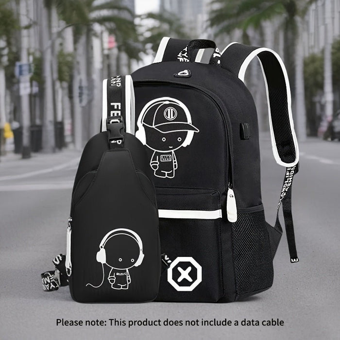 Juego de 2 piezas: Mochila y riñonera con estampado de músicos Oxford - Quierox - Tienda Online