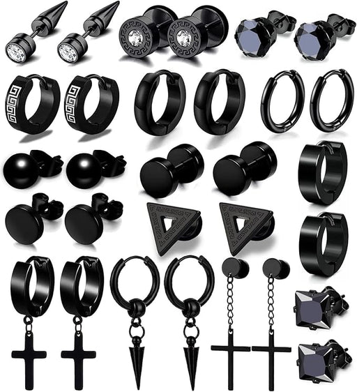 Juego de 24 pares de aretes para hombre, de acero inoxidable negro, para piercing - Quierox - Tienda Online