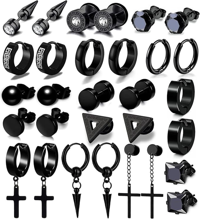 Juego de 24 pares de aretes para hombre, de acero inoxidable negro, para piercing - Quierox - Tienda Online