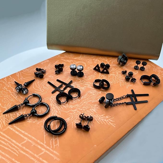 Juego de 24 pares de aretes para hombre, de acero inoxidable negro, para piercing - Quierox - Tienda Online