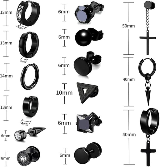 Juego de 24 pares de aretes para hombre, de acero inoxidable negro, para piercing - Quierox - Tienda Online