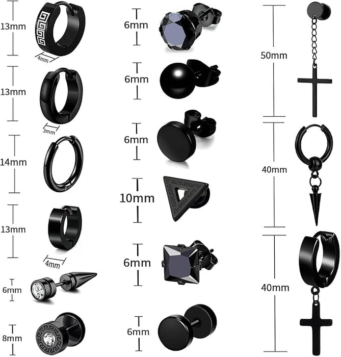 Juego de 24 pares de aretes para hombre, de acero inoxidable negro, para piercing - Quierox - Tienda Online