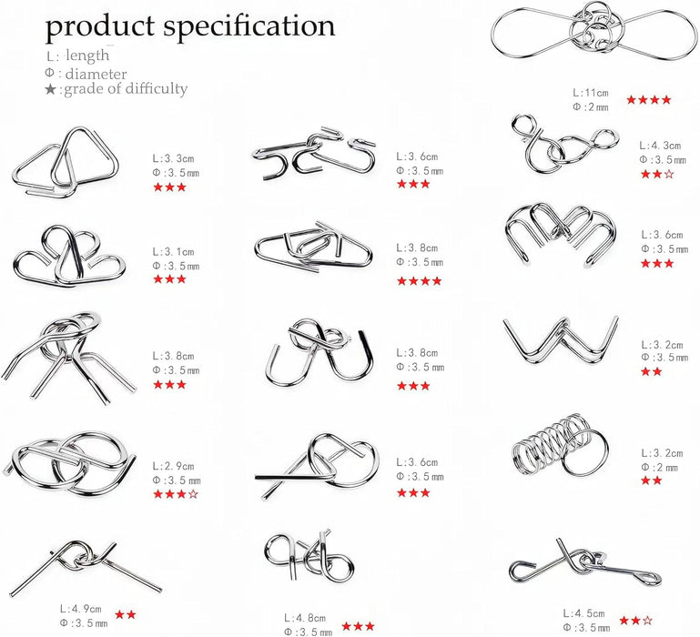 Juego de 24 rompecabezas de alambre de metal con bolsa - Quierox - Tienda Online