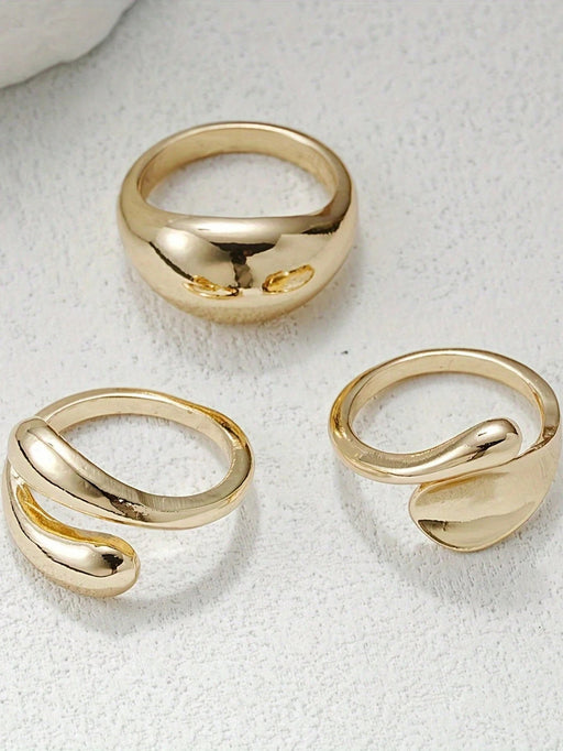 Juego de 3 anillos anchos de metal, de estilo retro, con un diseño asimétrico - Quierox - Tienda Online