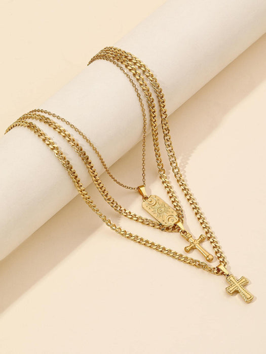 Juego de 3 collares con colgante de cruz y rectángulo a la moda para mujer - Quierox - Tienda Online