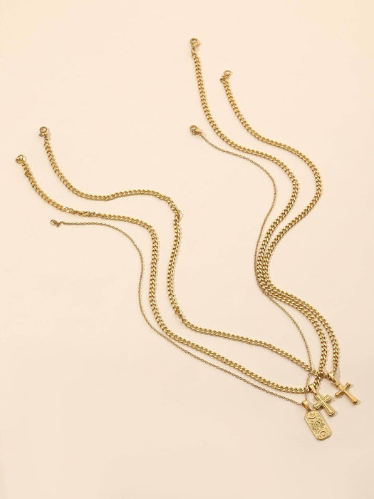 Juego de 3 collares con colgante de cruz y rectángulo a la moda para mujer - Quierox - Tienda Online