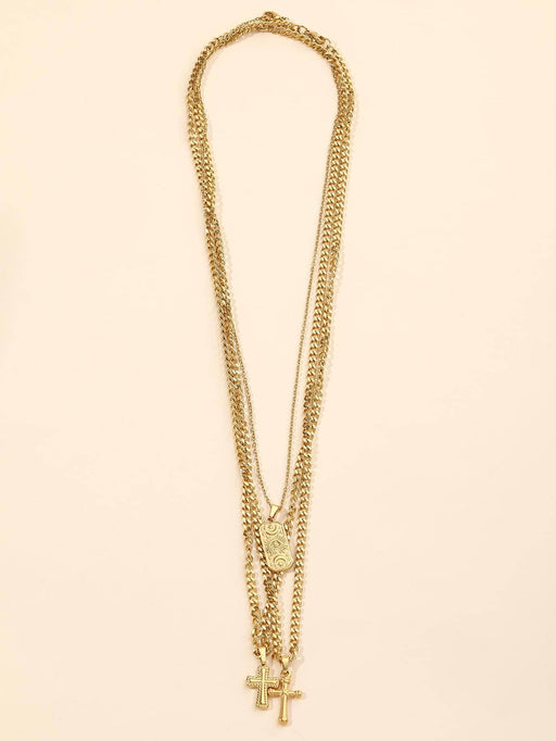 Juego de 3 collares con colgante de cruz y rectángulo a la moda para mujer - Quierox - Tienda Online